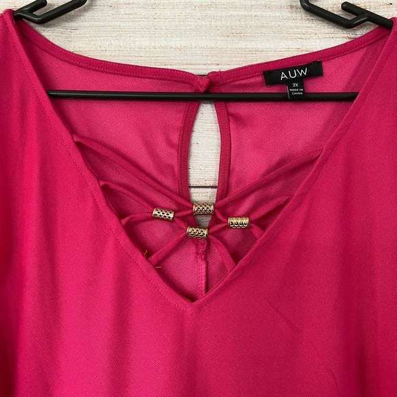 AUW Pink Sleeveless Criss-Cross Strappy V-neck Tank Top Shirt 2X Plus NWT - Picture 2 of 7